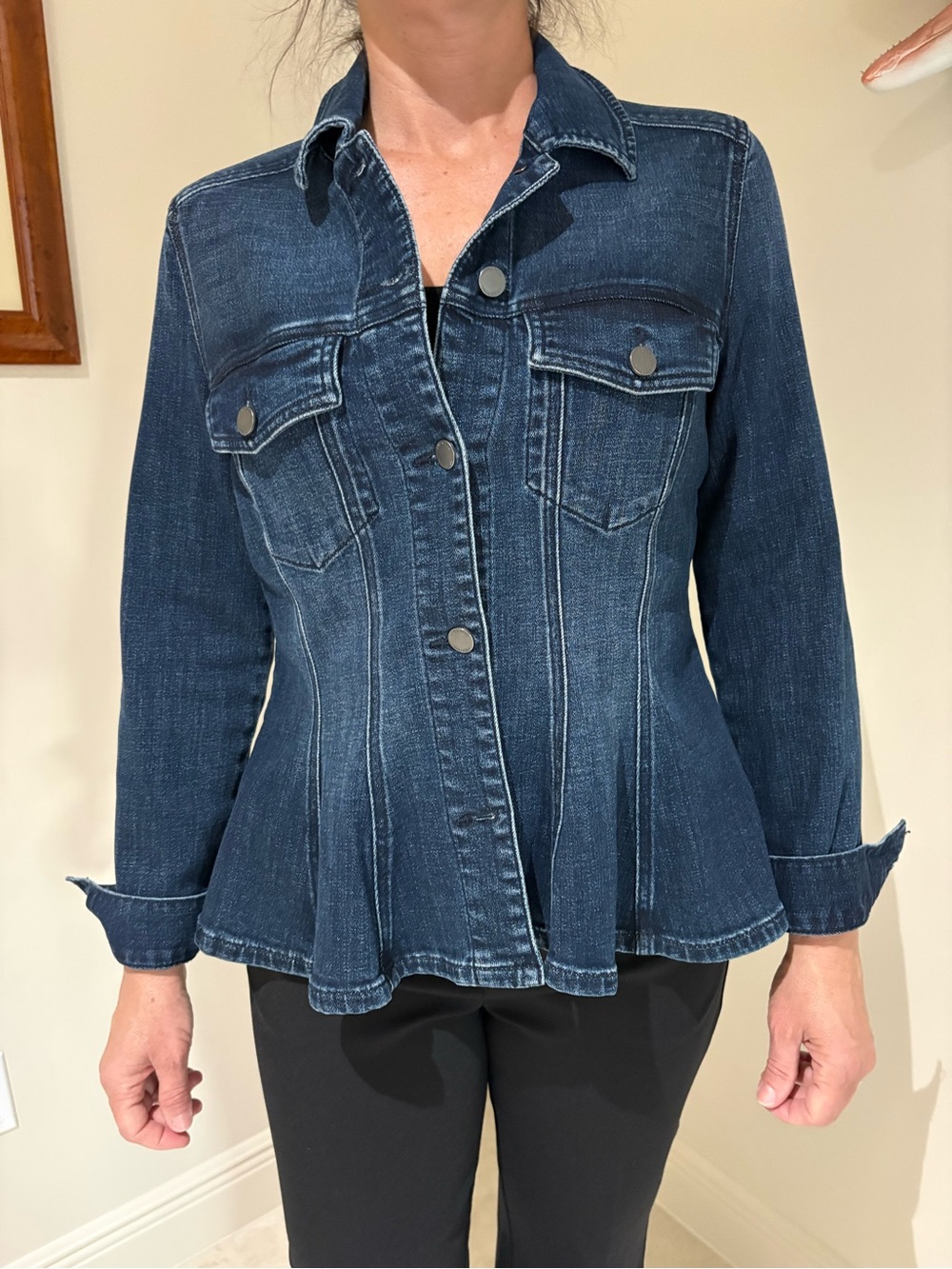 Liverpool Dark Indigo Denim Peplum Jean Jacket - Women's